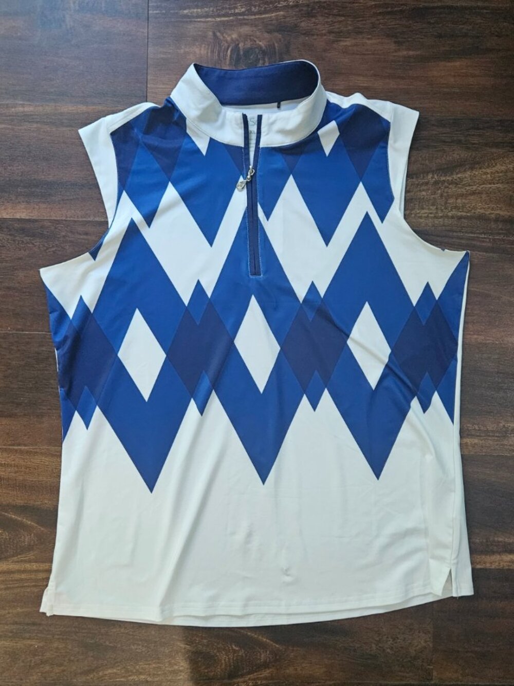 SAN SOLEIL Golf Athletic Geometric Blue 1/4 Zip Tank Top Size XL